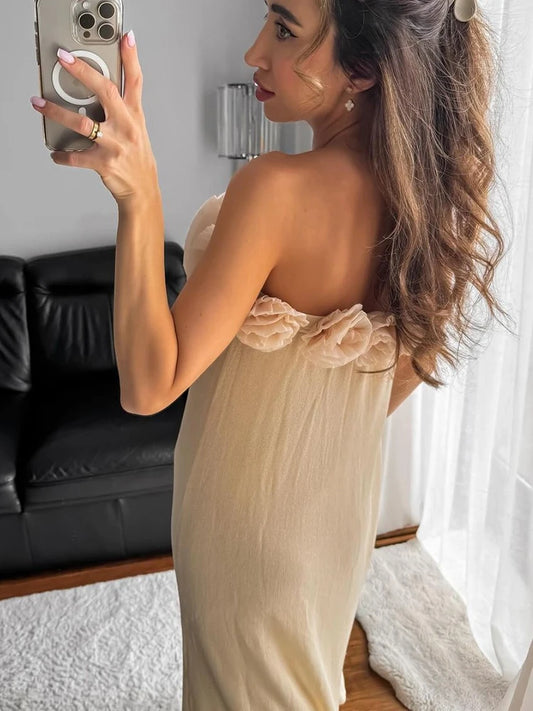 Advbridge 3D Flower Off Shoulder Long Dress Women Knit Backless Loose Party Beach Vacation Dresses 2024 Summer Fashion High Streetwear