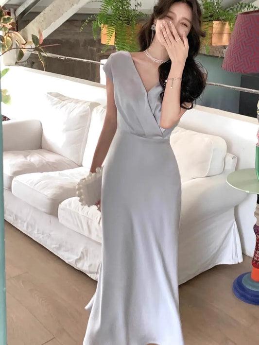 Advbridge - Summer New Elegant Midi Dresses For Women Fashion Party Office Lady French Fashion Sleeveless Female Clothes