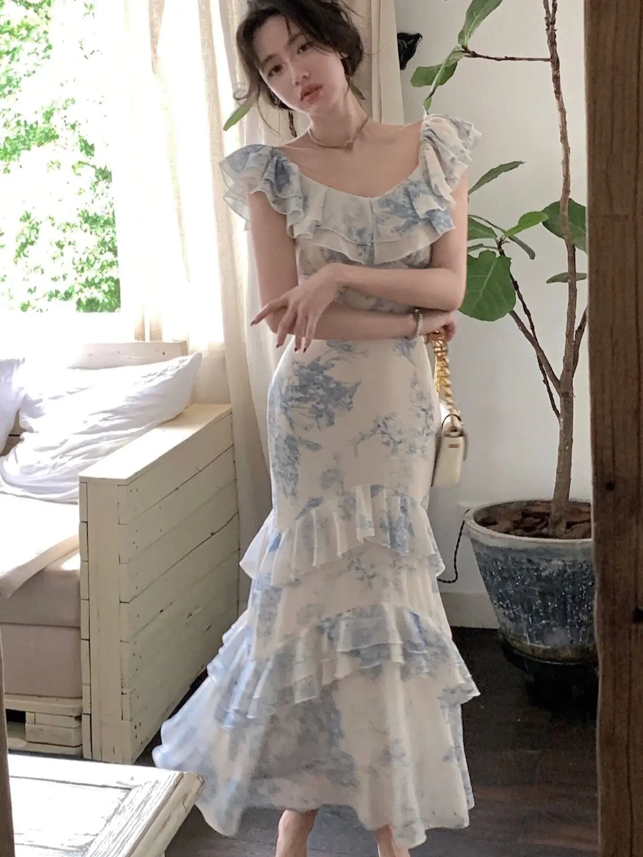 Advbridge - Summer New Women Elegent Slim Party Prom Print Ruffles Dress Female Fashion French Retro One Piece Clothes Vestidos