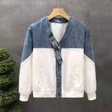 Advbridge Autumn Denim Patchwork Jacket For Men Luxury Designer V-neck Top 2024 Fashion Loose Jackets Coat Outerwear Handsome Streetwear