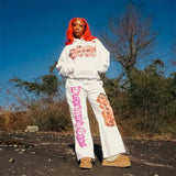 Advbridge Y2k Women Long Sleeved Hoodie set Oversize sweatpants Casual pan Streetwear Dark Hip Hop Punk Pattern Printed Vintage Harajuku