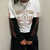 Advbridge Y2k Round Neck Long Sleeved Hip-Hop Rap Vintage Hot Diamond Pattern T-Shirt Streetwear Oversize Sweatshirt Tops With Contrasting