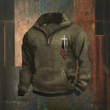 Advbridge Vintage Men Waffle Sweatshirts American Flag Print Half Zip Collar Pullover Tops Fall Fashion Casual Long Sleeves Hoodies Male