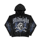 Advbridge American Y2K Motorcycle Style Winter Letter Skull Print Zipper Hoodie Long Sleeve Sweater