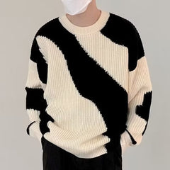 Advbridge Pullover sweater for men autumn and winter men simple cow contrast color loose lazy wind round neck pullover sweater