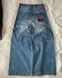 Advbridge 90s Streetwear Street Vintage New Fashion Washed Blue Letter Embroidered Baggy Jeans Men Y2K Harajuku Style Hip Hop High Waist Casual Jeans