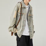 Advbridge American Style Vintage Men Denim Jacket  Spring Autumn Loose Wash Jean Coat Retro Nostalgia Trend Holes Cowboy Outwear Top Male