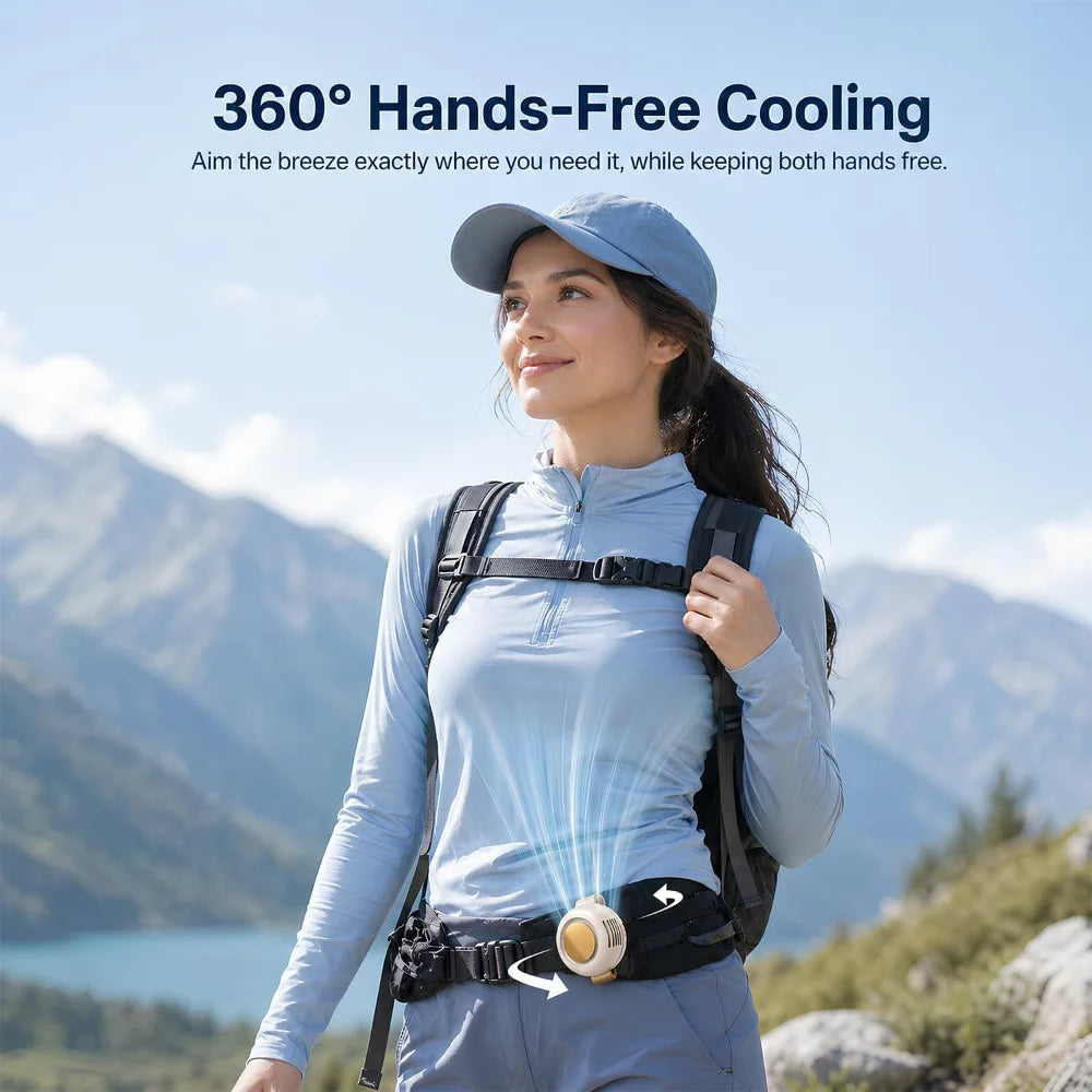 Mini Whirlwind Leafless Fan 3-Speed Silent Strong Wind USB Rechargeable Handsfree Waist Clip Handheld for Outdoor Travel Hiking