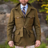 Advbridge Vintage Windbreaker For Men Spring Autumn Medium Long Multiple Pockets Overcoat With Belt Thin Slim Fit Jacket Coat Streetwear