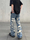 Advbridge Men's American Vintage Distressed Jeans High Street Straight Tube Loose Fitting Pants Ripped Denim Trendy Y2k 1017