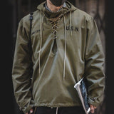 Advbridge American Vintage Hooded Jacket For Men World War II Navy Deck Clothing Loose Windproof Short Windbreaker Travel Hoodie Coat