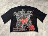 Advbridge New High Street Retro Rock Skull Print Oversized T-shirt Harajuku Gothic Punk Style Graphic Top Men Y2K Trendy Brand Streetwear