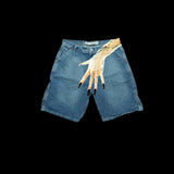 Advbridge 90s Streetwear Gothic Finger Hip Hop Graphic Print Denim Shorts Y2k Retro Blue Baggy Gym Shorts Fashion Streetwear Jorts Men Basketball Shorts