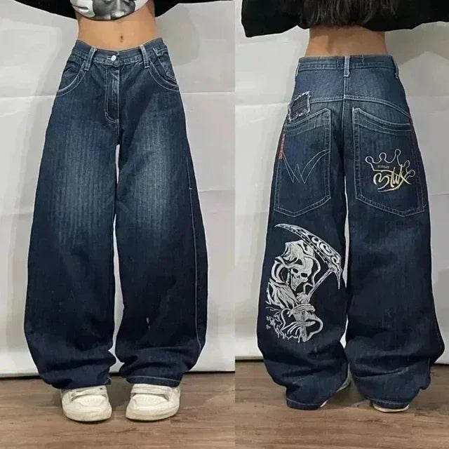 Advbridge 90s Streetwear Y2K Harajuku Fashion Casual Baggy Sub-pattern Printed Jeans Street New Women Casual Gothic High Waist Wide Leg Casual Trousers