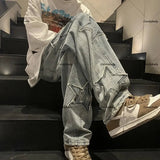 Advbridge 90s Streetwear Y2k streetwear men baggy jean American high street trend star patch straight loose versatile wide-leg pant for mopping the floor