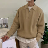 Advbridge Korean version of the trend zipper sweater men's lapel Korean version of the trend casual long sleeve solid color sweater top co