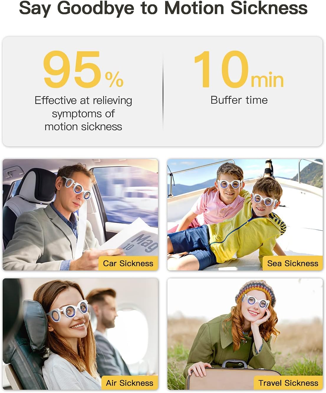 Anti- Motion Sickness Smart Glasses, Ultra-Light Portable Nausea Relief, Reduce Airsick Sickness Seasickness for Sport Travel Gaming, No Lens Liquid Glasses for Adults or Kids