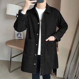 Advbridge Vintage Denim Trench Coat Men Medium Long Styles Loose Tops Windbreaker Autumn Winter With Plush Thickening Overcoat Jacket