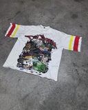 Advbridge Y2K Harajuku Retro Striped Short-sleeved Street Hip-hop Punk Style Printed Oversized T-shirt Men Trendy Brand Casual Cotton Top