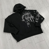 Advbridge Gothic Punk Graphic Print Oversized Sweatshirt Hip-Hop Rock Black Casual Loose Hoodie Men Trendy Harajuku Retro Y2K Streetwear