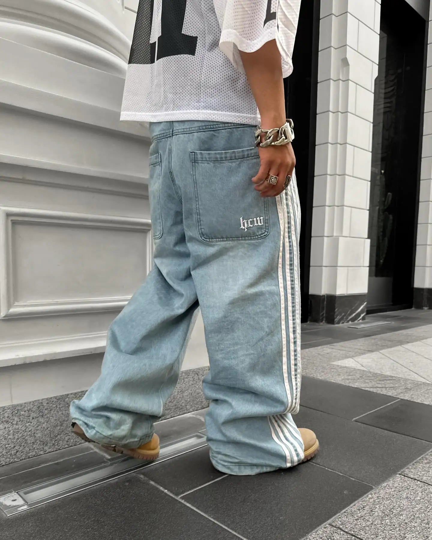 Advbridge 90s Streetwear Y2K Casual Jeans Harajuku Classic Striped Light Blue Jeans Graphic Embroidery High Waist Straight Pants Baggy Trousers Men Women