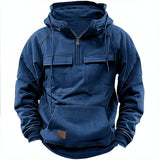 Advbridge Autumn Winter Men's Hoodie Multi Pocket Long Sleeve Zipper Hooded Pullover European Retro Tops Vintage Safari Style Sweatshirts
