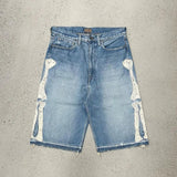 Advbridge 90s Streetwear Y2K Street New Fashion Skeleton Embroidery Loose Shorts Men Retro Harajuku Pop Hip Hop Gothic High Waist Sports Denim Shorts
