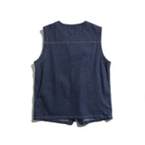 masc outfits Fon3 New Coat Vest Waistcoat Men's Japanese Original Solid Color Wear Wave Pattern Multi-Bag Denim Vest Men