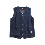masc outfits Fon3 New Coat Vest Waistcoat Men's Japanese Original Solid Color Wear Wave Pattern Multi-Bag Denim Vest Men