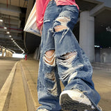 Advbridge Men's American Vintage Distressed Jeans High Street Straight Tube Loose Fitting Pants Ripped Denim Trendy Y2k 1017