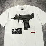 Advbridge Hip-hop Street Fashion Brand Clothing Gothic Punk Dark UZI Printed Oversized T-shirt American Retro Pure Cotton Casual Tops Men