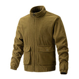 Advbridge High Quality Men's Corduroy Jacket Stand Collar Pocket Solid Stripe Zipper Coat  Autumn Winter Warm Outdoor Jackets For Men