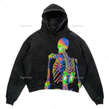 Advbridge Y2k Punk Wind Skull Printed Cotton Hoodies Sweatshirt Couples Hip-hop Retro Street Loose Oversized Hoodies Harajuku Gothic Top