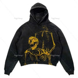Advbridge Y2k Punk Wind Skull Printed Cotton Hoodies Sweatshirt Couples Hip-hop Retro Street Loose Oversized Hoodies Harajuku Gothic Top