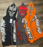 Advbridge Y2K Harajuku Retro Gothic Skull Print Zipper Hoodie Rock Punk Style Oversized Sweatshirt Men Loose Hip-hop American Streetwear