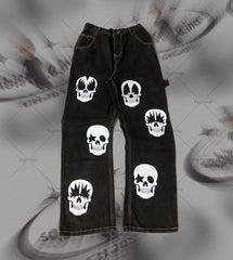 Advbridge New Harajuku Y2K Streetwear Baggy Jeans Gothic Punk Skull Print Wide Leg Straight Pants Men Hip Hop Retro Casual Loose Trousers