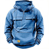 Advbridge Spring Autumn Vintage Mens Hoodie Multi Pocket Long Sleeve Half Zip Hooded Pullover Streetwear Fashion Casual Sweatshirts Male