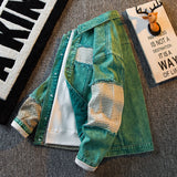 Advbridge High Street Green Denim Patchwork Jacket For Men Autumn Long sleeve Coat New Fashion Retro Casual Loose Jeans Tops Clothing