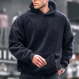 Advbridge Flannel Hoodie Men Winter Lamb Fur Solid Color Hooded Pullover INS Style Fashion Loose Warm Tops Sweatshirt Youth Streetwear
