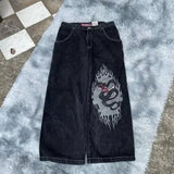 Advbridge 90s Streetwear Jeans Streetwear Y2K Mens Hip Hop Graphic Print Retro Blue Baggy Jeans Denim Pants New Gothic High Waisted Wide Trousers 1017
