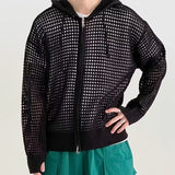 Advbridge Hollow Out Knitted Hoodie Mens Jacket Loose Hooded Cardigan Spring Autumn Fashion Casual Knit Zip-Up Sweater Tops Streetwear