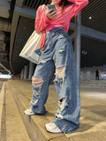 Advbridge Men's American Vintage Distressed Jeans High Street Straight Tube Loose Fitting Pants Ripped Denim Trendy Y2k 1017