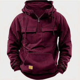 Advbridge Spring Autumn Vintage Mens Hoodie Multi Pocket Long Sleeve Half Zip Hooded Pullover Streetwear Fashion Casual Sweatshirts Male