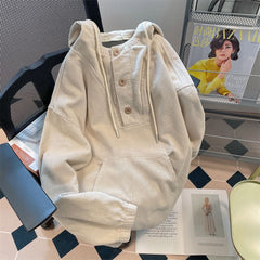 Advbridge Japan Style Oversized Corduroy Hoodie Men Women Long Sleeved Loose Hooded Coats Fall Trendy Lazy Fat Unisex Tops Sweatshirt