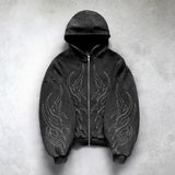 Advbridge Gothic Punk Graphic Print Oversized Sweatshirt High Street Harajuku Y2K Streetwear Jacket Men Hip Hop Retro Casual Zipper Hoodie
