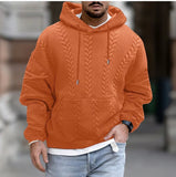 Advbridge Autumn Solid Jacquard Print Hoodie For Men Long sleeved Lace Up Hooded Pullover Casual Loose Oversize Tops Men's Clothing