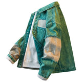 Advbridge High Street Green Denim Patchwork Jacket For Men Autumn Long sleeve Coat New Fashion Retro Casual Loose Jeans Tops Clothing