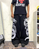 Advbridge Y2K Harajuku Retro Baggy Oversized Sweatpants Gothic Punk Style Dragon Print Straight Casual Pants Men Trendy Brand Streetwear