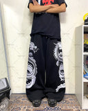 Advbridge Y2K Harajuku Retro Baggy Oversized Sweatpants Gothic Punk Style Dragon Print Straight Casual Pants Men Trendy Brand Streetwear
