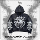 Advbridge American Devil Cartoon Letter Print Oversized Hoodie Men's Y2K Streetwear Retro Loose Casual Versatile Zipper Sweatshirt Women's